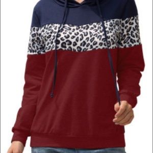 Red white and blue leopard print hoodie
